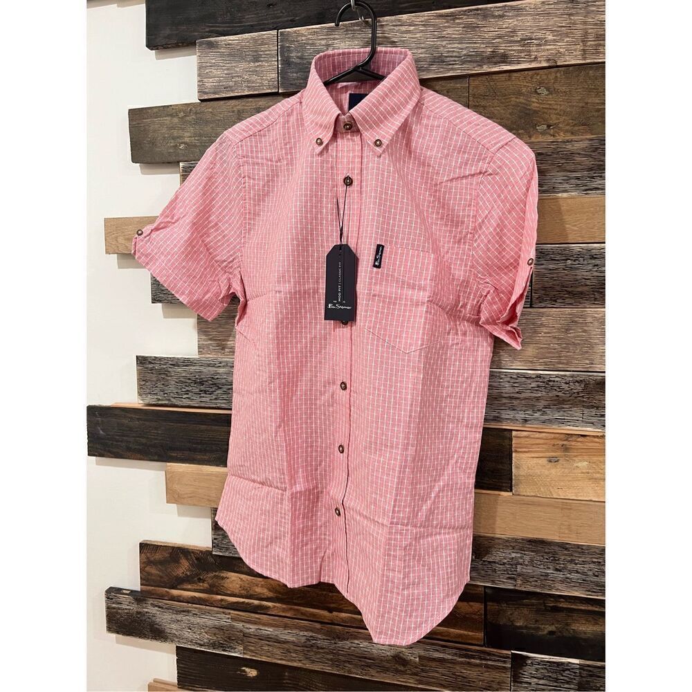 Ben Sherman NWT Men's Casual Button Shirt Coral Salmon Peach sz Small